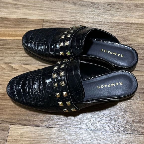 Rampage Sz 7.5 Brady Studded Almond Toe‎ Mules Black - Picture 7 of 10